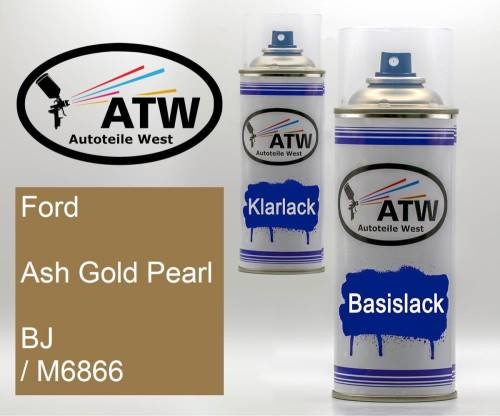 Ford, Ash Gold Pearl, BJ / M6866: 400ml Sprühdose + 400ml Klarlack - Set, von ATW Autoteile West.